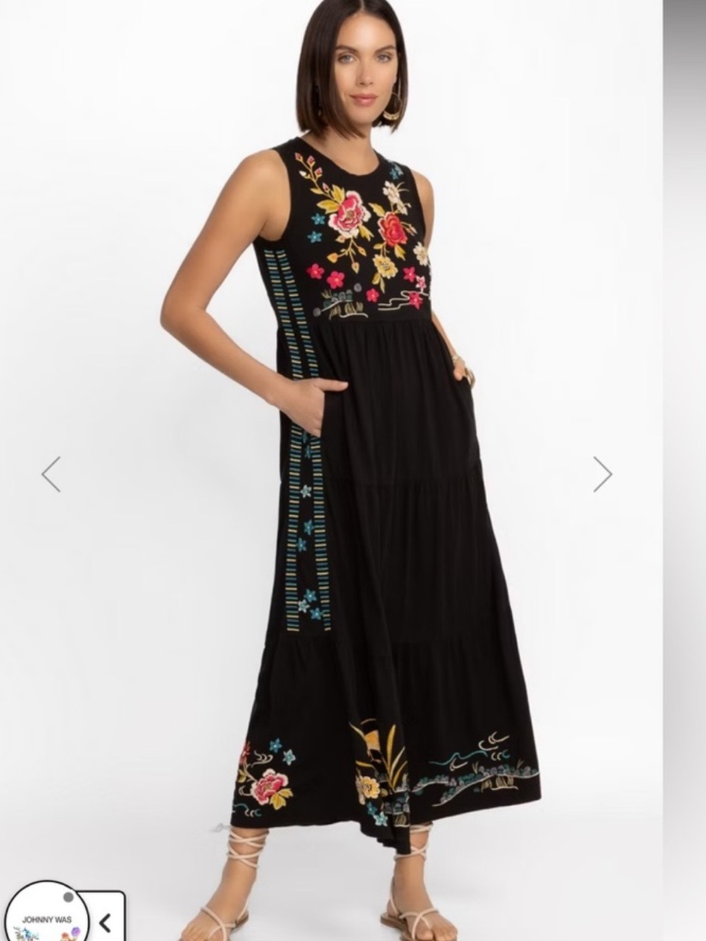 Johnny Was Black Embroidered Floral Maxi Dress XS - Picture 2 of 8